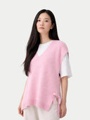 Women's V-neck Cashmere Maternity Top Almond Blossom worn by model detail view on white backround