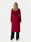 Women’s Double-Breasted Cashmere Coat Bordeaux  worn by model back view on white background