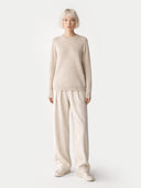 Women's Birch White Cashmere Crewneck Sweater worn by model, front view on white background