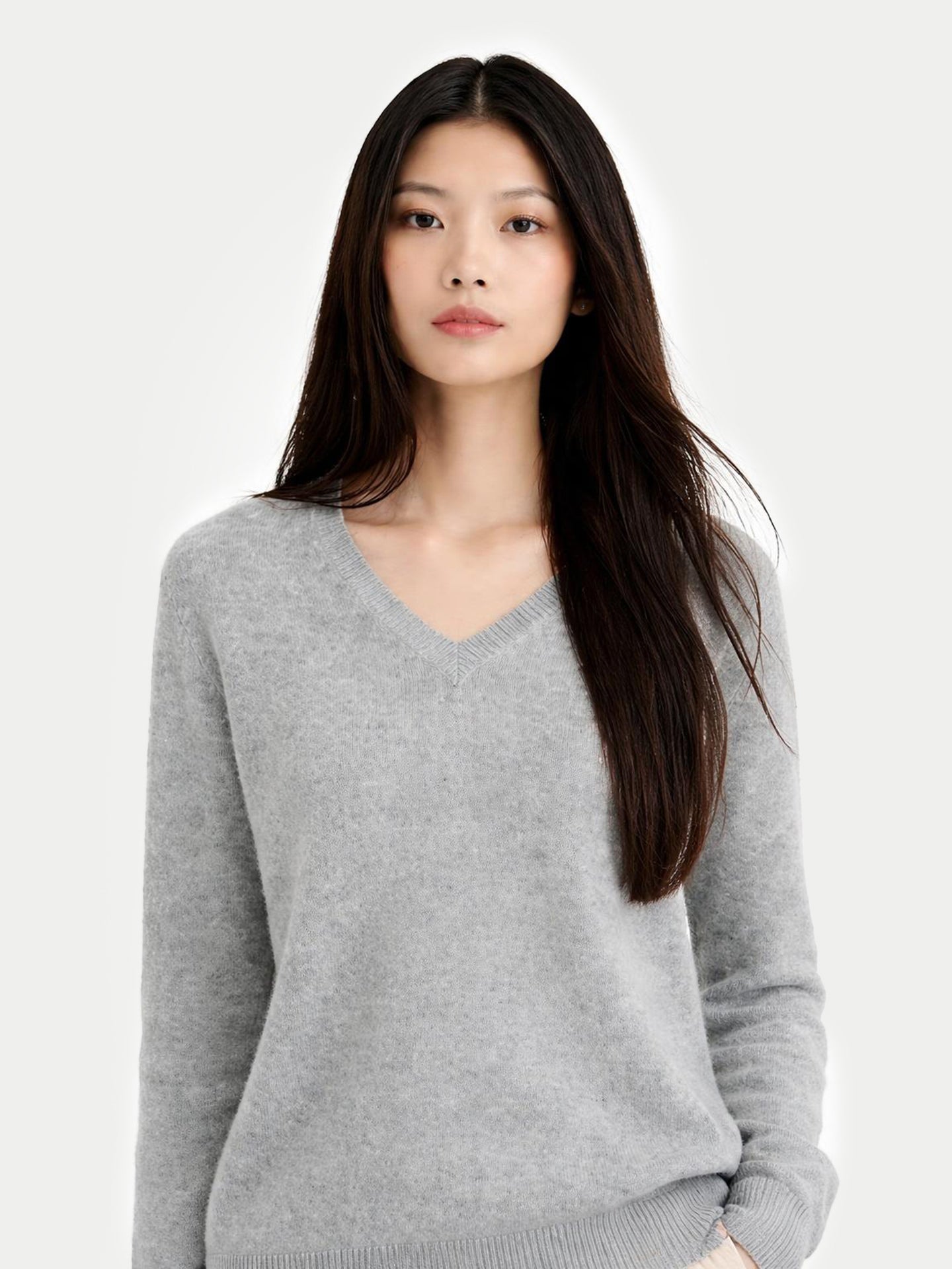 Vapor Blue Basic V-Neck Sweater for Women | GOBI Cashmere