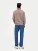 Men's Cashmere Turtleneck Taupe worn by model, back view on white background