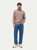 Men's Cashmere Turtleneck Taupe worn by model, front view on white background