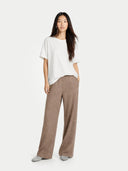 Women's Wide-Leg Cashmere Pants Taupe  worn by model, front view on white background