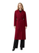 Women's Double-Breasted Cashmere Coat in bordeaux, featuring wide lapels and self-tie belt for elegant styling.