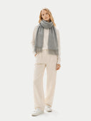 Cashmere Fringed Scarf Dim Gray  worn by model, front view on white background