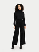Women's Wide-Leg Cashmere Pants Black worn by model, front view on white background