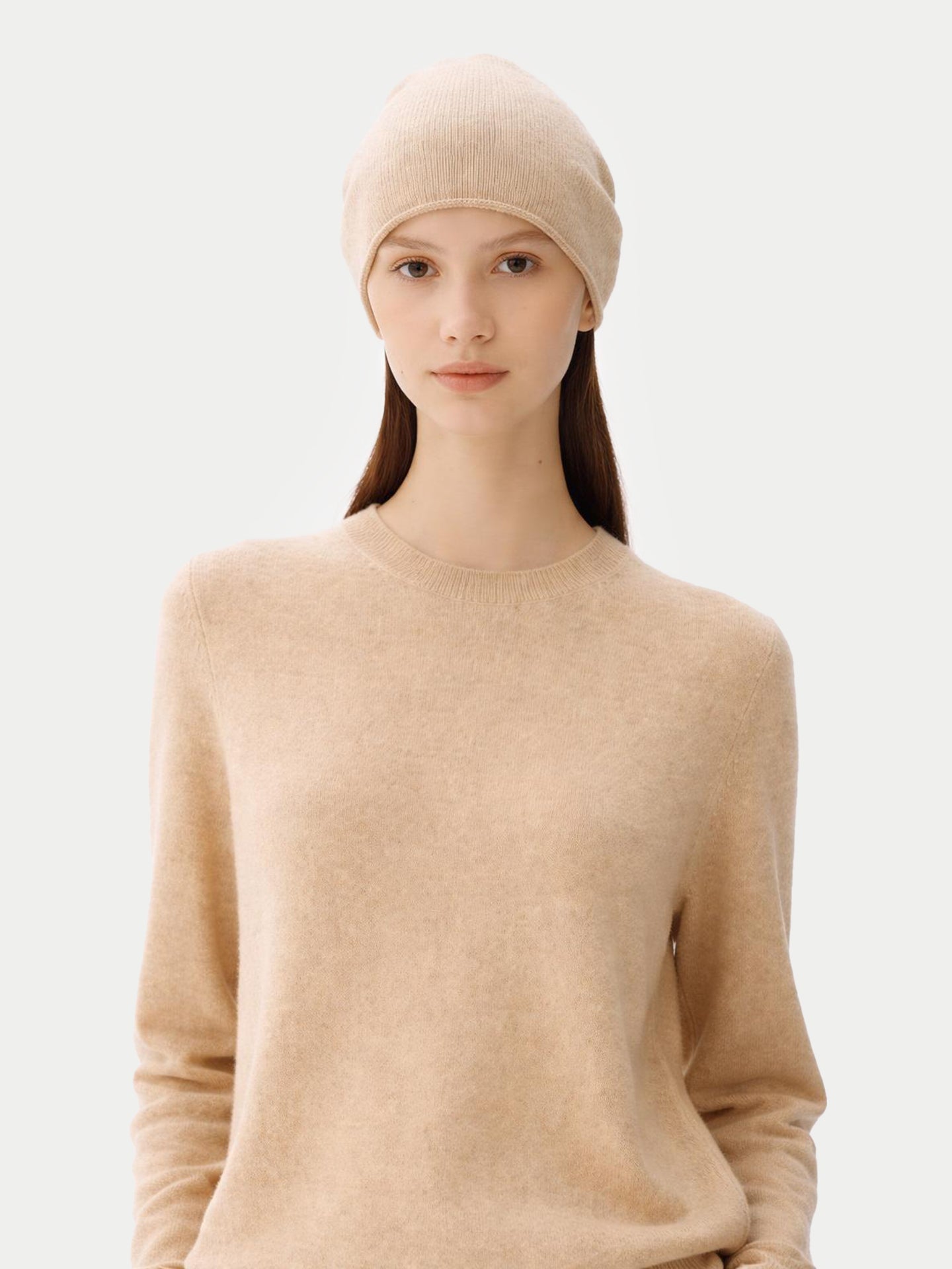 €99 Cashmere Hat & Sweater Set in Beige | GOBI Cashmere