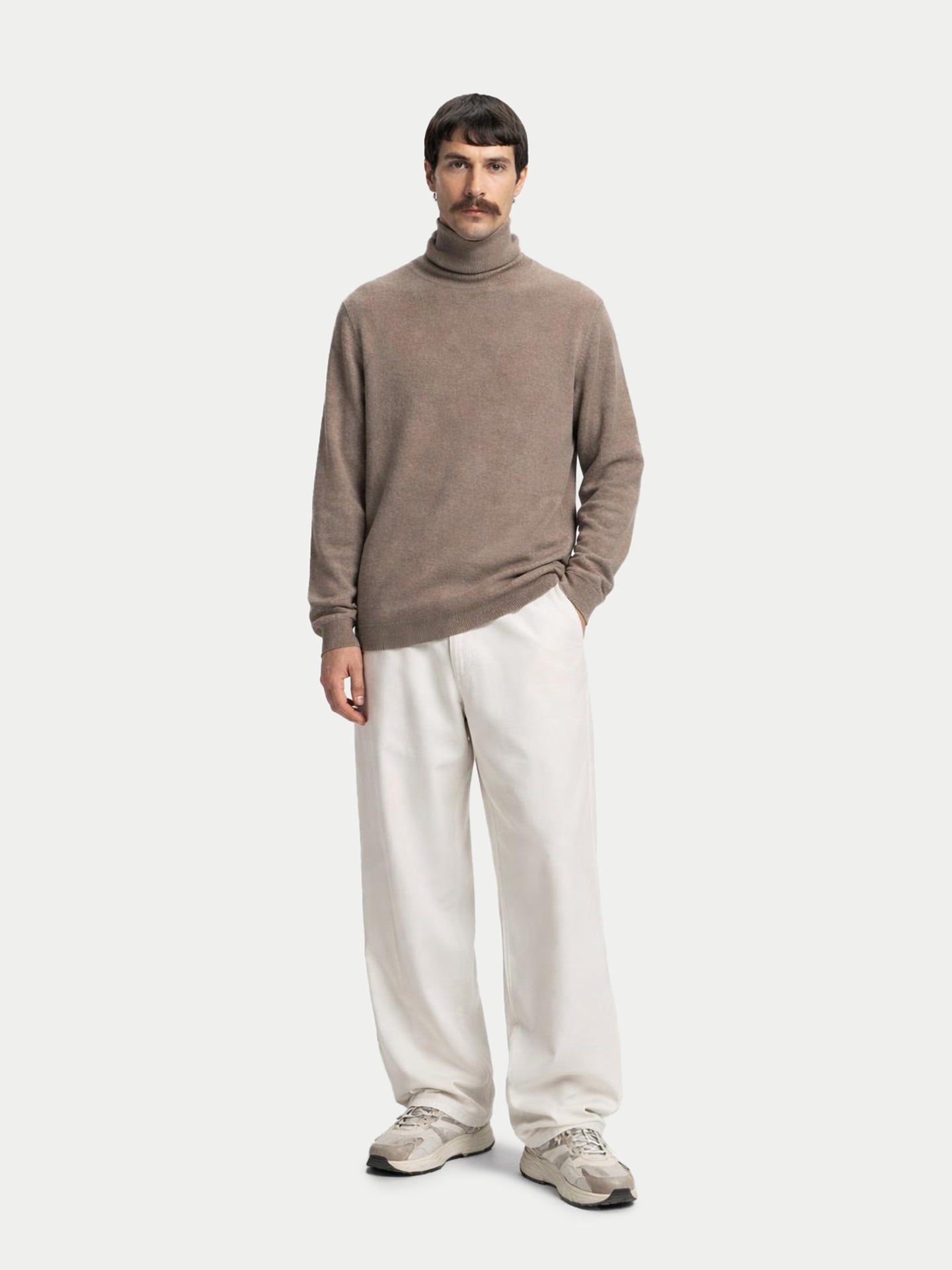 Taupe Organic Cashmere Turtle Neck Sweater for Men