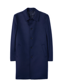 Men's Single-Breasted Cashmere Coat in navy with clean tailoring and side pockets for timeless sophistication.