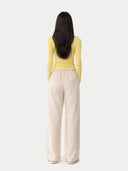 Women's Hidden Button-Front Cashmere Silk Cardigan Yellow  worn by model, back view on white background