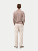 Men Classic Polo Shirt with Long Sleeve Taupe worn by model, back view on white background