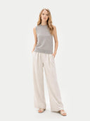 Timeless Cashmere Crewneck Vest Dawn Blue worn by model, front view, on white background