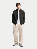 Men's Twо-Tone Full-Zip Cashmere Cardigan Charcoal worn by model, front view on white background