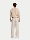 Men's Beige Cashmere V-Neck Sweater worn by model, back view on white background