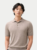 Men Classic Polo Shirt with Short Sleeve Taupe Men  worn by model, detail view on white background