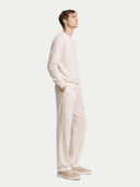 Men's White Cashmere Crew Neck Sweater worn by model front side on white background
