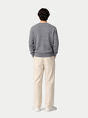 Men's Gray Cashmere V-Neck Sweater  worn by model, back view on white background
