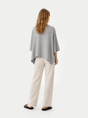 Women's Grey Knitted Poncho High Rise worn by model, back view, on white background