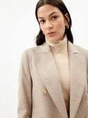 Women's Cashmere Peak Lapel Long Coat Taupe worn by model detail view on white background