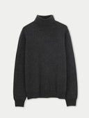 Men's Charcaol Turtleneck Cashmere Sweater detail view on white background