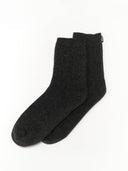 Unisex Cashmere Trim Knit Bed Socks Charcoal detail view on white background