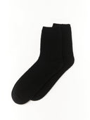 Unisex Cashmere Trim Knit Bed Socks Black detail view on white background