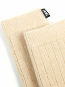  Unisex Cashmere Trim Knit Bed Socks Beige detail view on white background