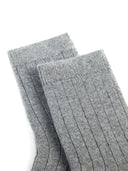 Unisex Cashmere Trim Knit Bed Socks Dim Gray detail view on white background