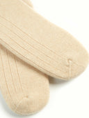  Unisex Cashmere Trim Knit Bed Socks Beige detail view on white background