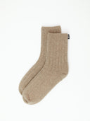 Unisex Cashmere Trim Knit Bed Socks Taupe  detail view on white background