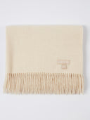 Women's Cashmere Woven Scarf Beige  detail view on white background