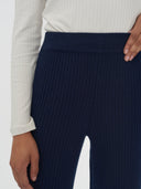Navy blue ribbed knit scarf on a white background #color_navy