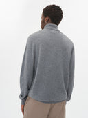 Men's Dim Gray Cashmere Turtleneck Sweater worn by model, back view on white background
