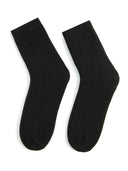 Unisex Cashmere Trim Knit Bed Socks Black- Gobi Cashmere