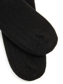 Unisex Cashmere Trim Knit Bed Socks Black detail view on white background