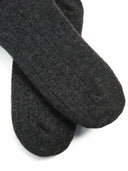 Unisex Cashmere Trim Knit Bed Socks Charcoal detail view on white background