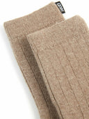 Unisex Cashmere Trim Knit Bed Socks Taupe  detail view on white background