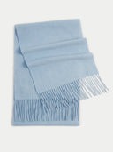 Cashmere Fringed Scarf Light Blue detail view on white background