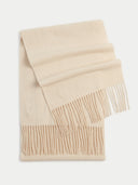 Cashmere Fringed Scarf Beige detail view on white background