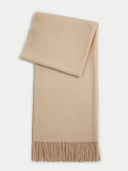 Unisex Cashmere Oversized Woven Scarf Beige detail view on white background