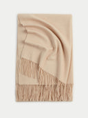Unisex Cashmere Oversized Woven Scarf Beige detail view on white background