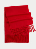 Unisex Cashmere Fringed Scarf Red detail view on white background
