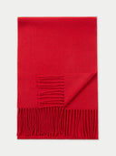 Unisex Cashmere Fringed Scarf Red detail view on white background