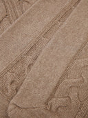 Detail of taupe cable knit texture and stitch pattern