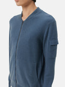 Blue zip-up cashmere bomber on a light gray background #color_china-blue