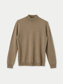 Women's Taupe Cashmere Mock Neck Sweater  detail view on white background