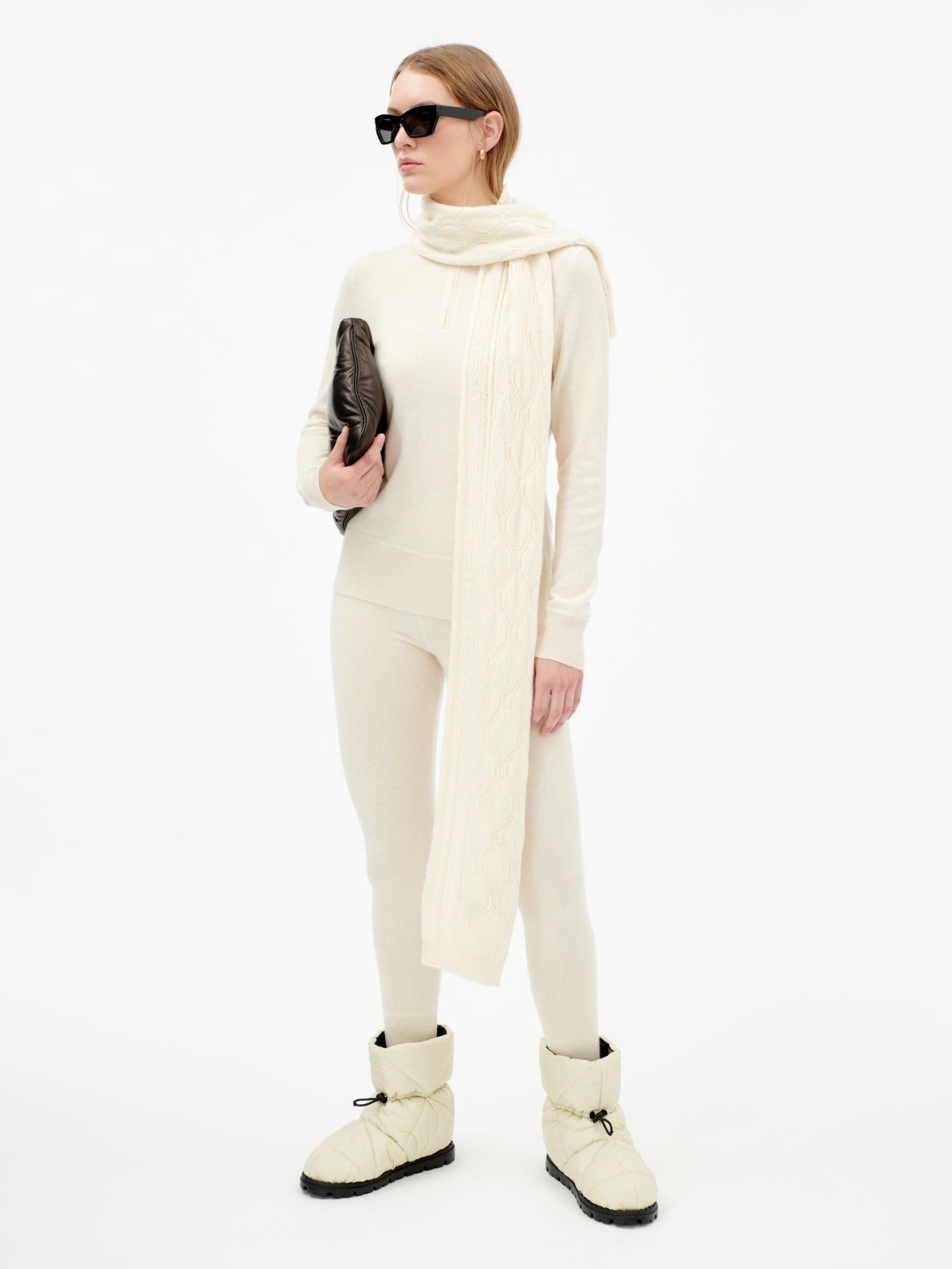 Damen Kaschmir Hochgeschlossener Pullover Mit Reißverschluss Gebrochenes Weiß - Gobi Cashmere