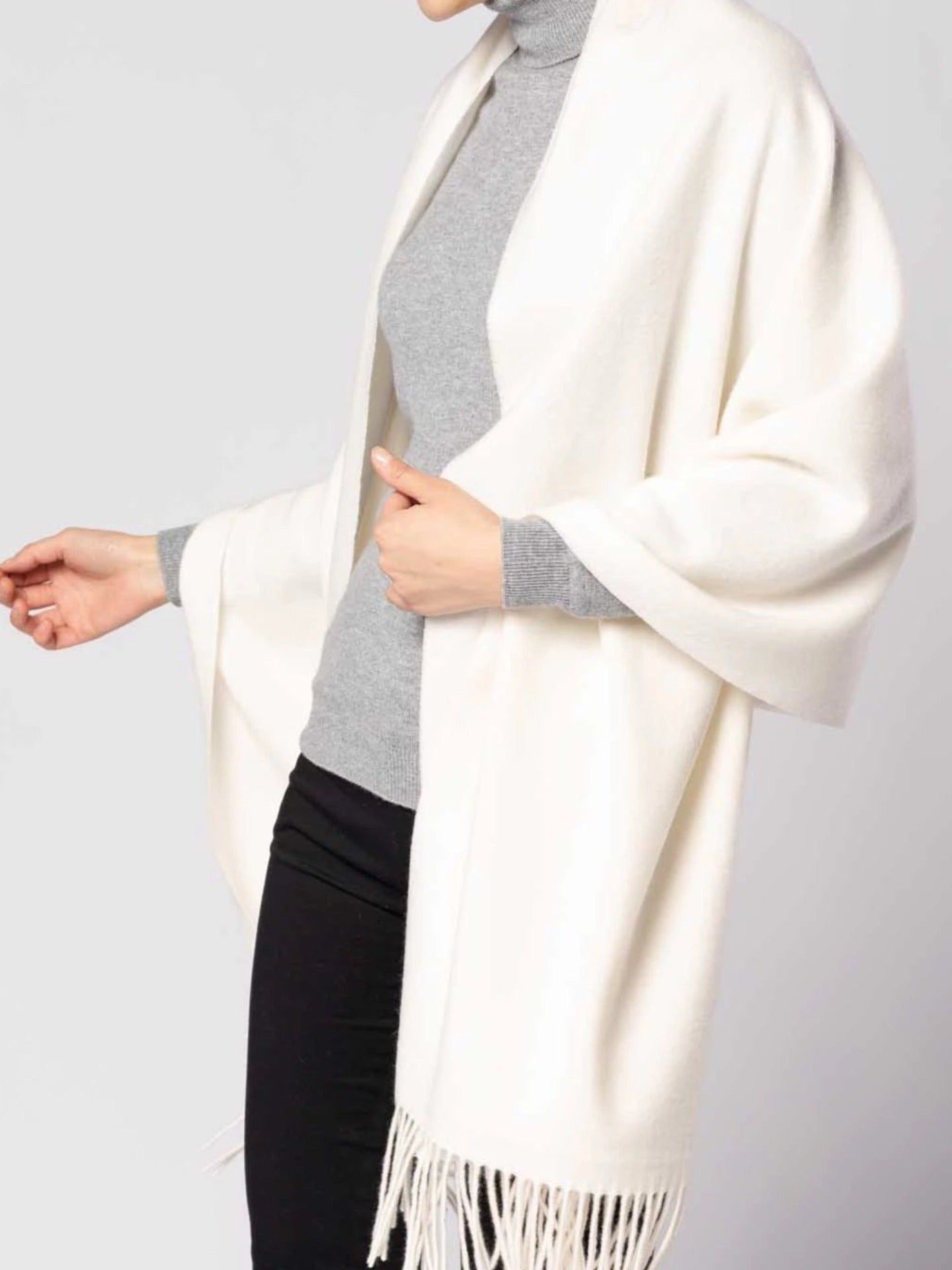 Women's Cashmere Oversized Woven Scarf White - Gobi Cashmere