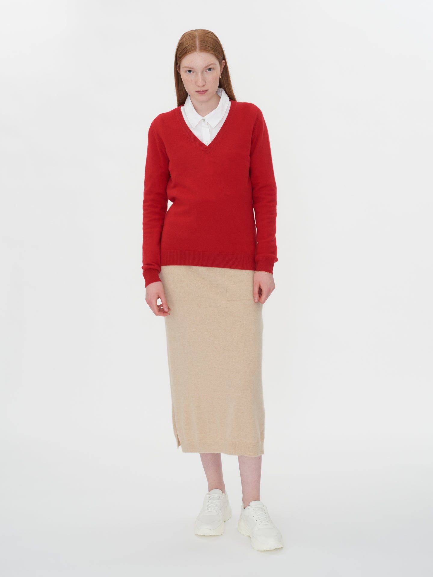 Damen Kaschmir V-Ausschnitt Pullover Rot - Gobi Cashmere