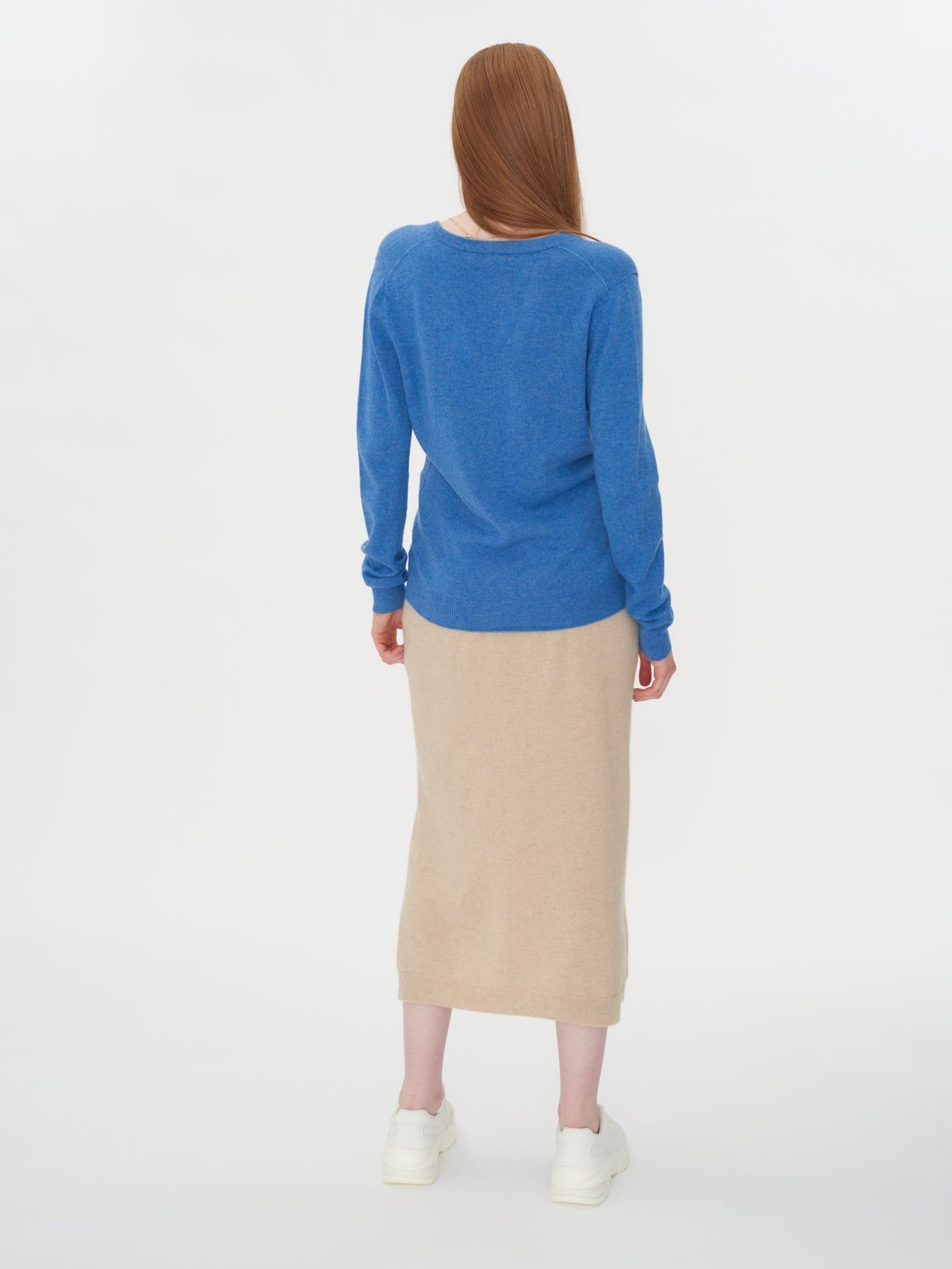 Damen Kaschmir Basic V-Ausschnitt Pullover Blau - Gobi Cashmere